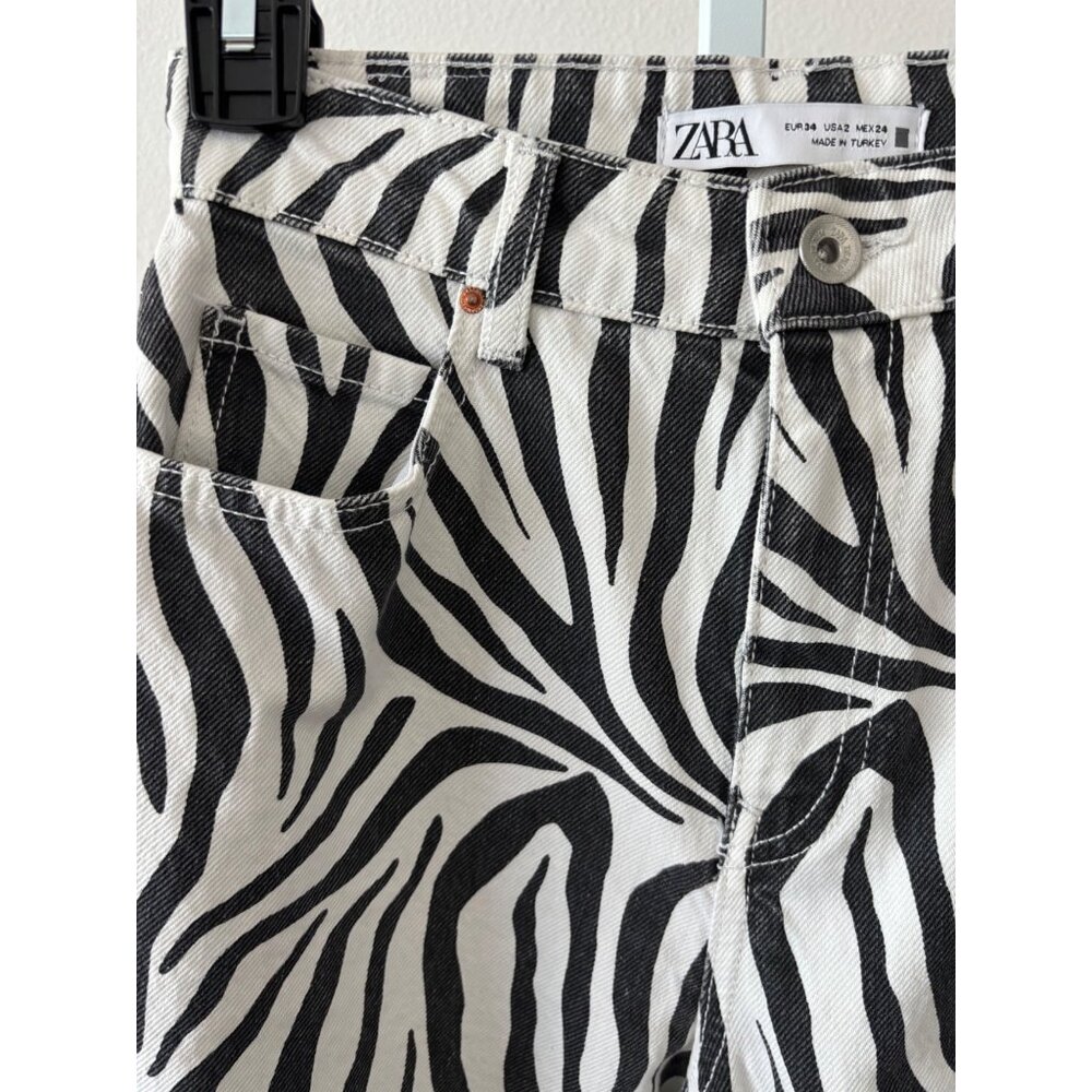 Zara Jeans Size 2 Zebra Print High Rise Straight Leg Y2K Streetwear Scandi Style - Picture 16 of 16
